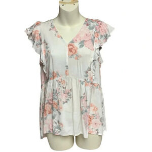 Andree by Unit size small NWT cream/pink floral flutter sleeve